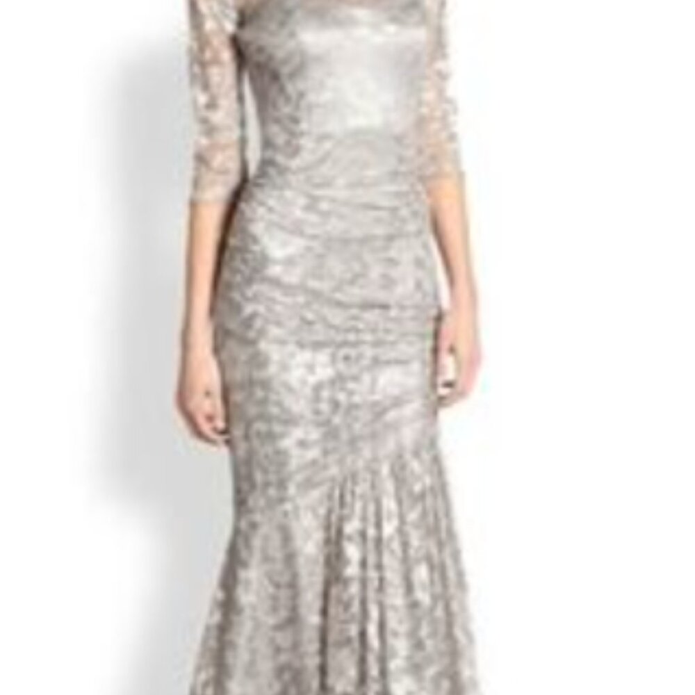 Teri Jon beige Lace 4/3 Sleeve Dress size 12